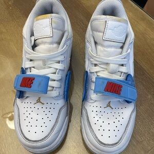 Kids Jordan White and Blue Sneakers (size 5)